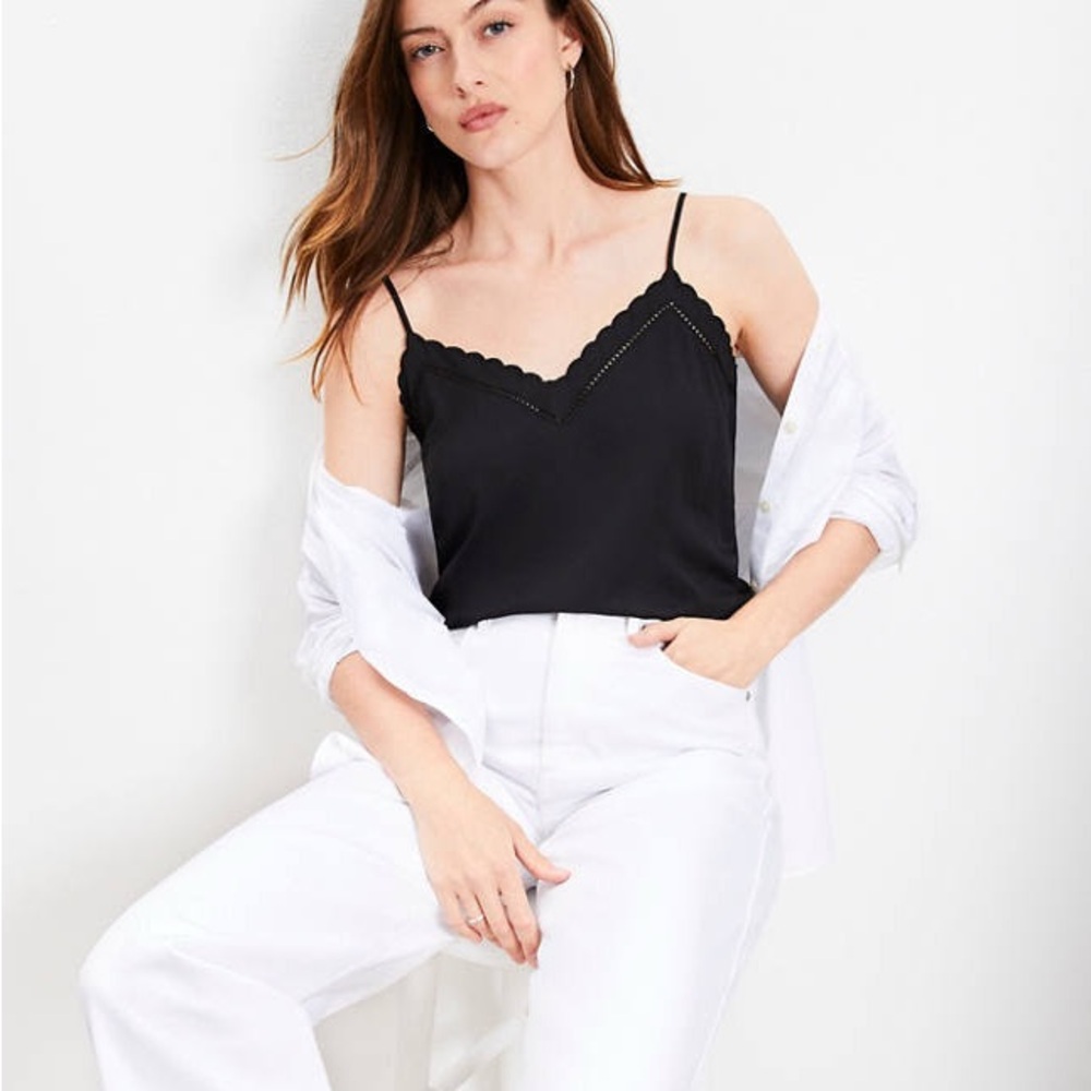 LOFT Embroidered Black Cami